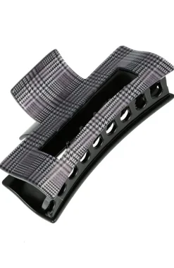 Large Cutout Rectangle Claw Clip - Plaid Black